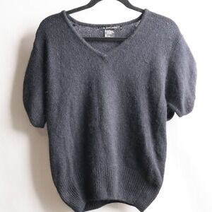 I.B. Diffusion Black Silk Angora Blend Puff Sleeve V-Neck Sweater M 80s Glam Top